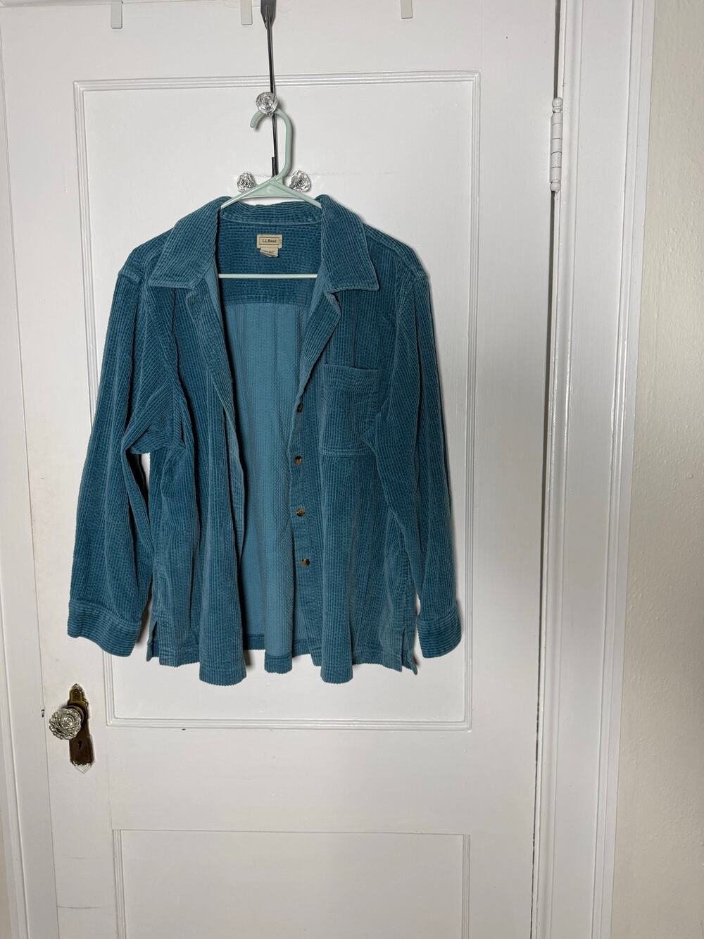 L.L.Bean Corduroy Shirt Jacket XL Petite Teal Blue 90s Grandpa Outdoorsy Barn